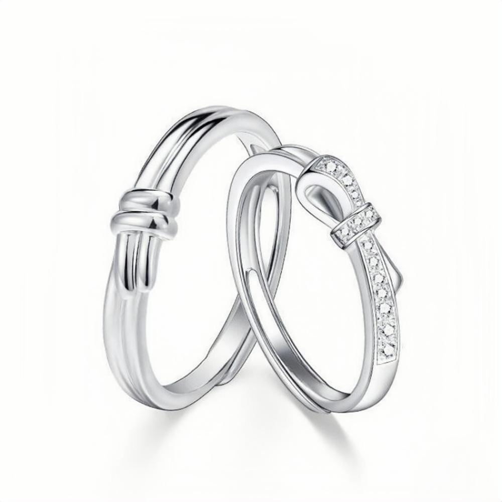 Adjustable Knot Promise Rings Sets In Sterling Silver - CoupleSets