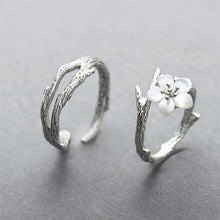 Adjustable Cherry Blossom Promise Rings For Couple In Sterling Silver - CoupleSets