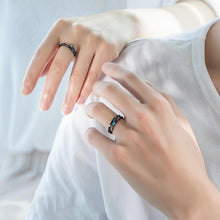 Adjustable Black Matching Unique Couple Rings Set In Sterling Silver - CoupleSets