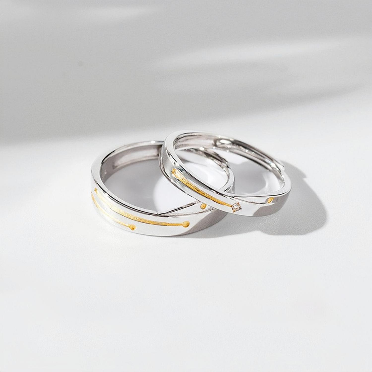 Adjustable Meteor Promise Rings For Couples In Sterling Silver - CoupleSets