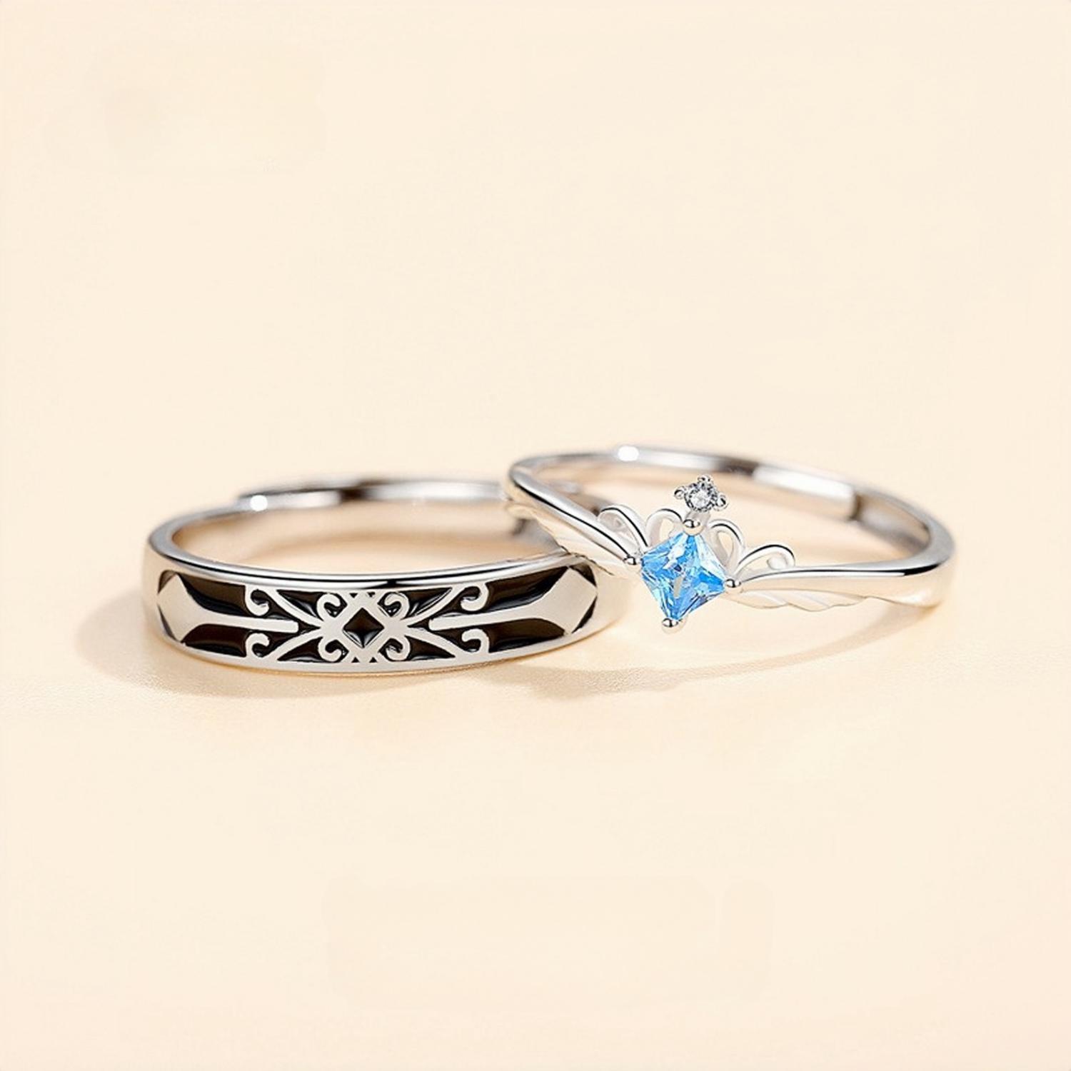 Adjustable Princess And Knight Couple Rings Sets In Sterling Silver - CoupleSets