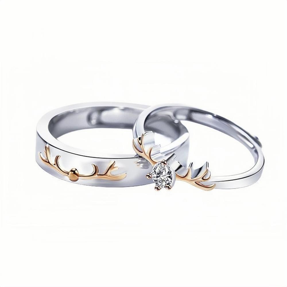 Adjustable Cute Elk Promise Rings For Couples In Sterling Silver - CoupleSets
