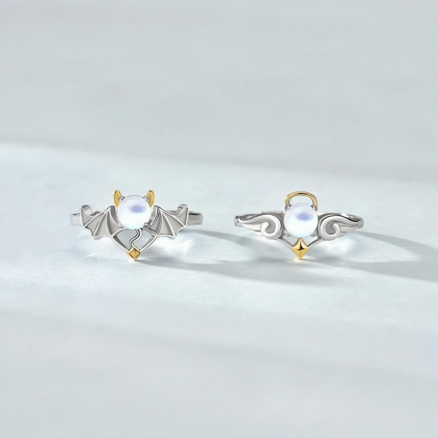 Adjustable Cute Angel And Demon Matching Couple Rings In Sterling Silver - CoupleSets