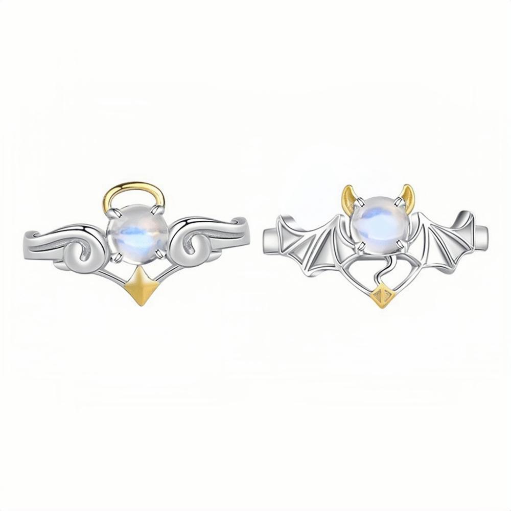 Adjustable Cute Angel And Demon Matching Couple Rings In Sterling Silver - CoupleSets