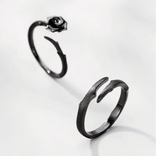 Adjustable Black Thorn And Rose Matching Couple Rings In Sterling Silver - CoupleSets