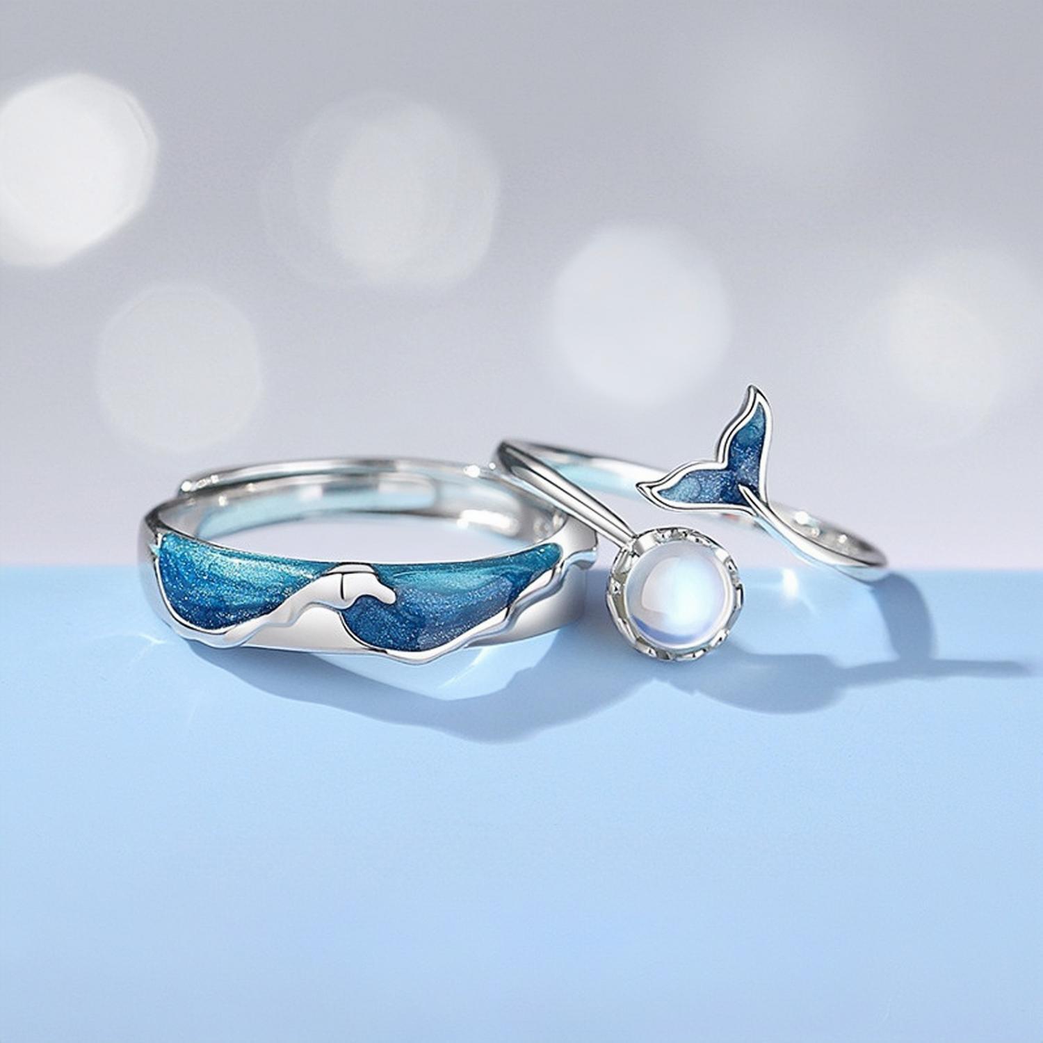 Adjustable Mermaid Princess Promise Rings For Couples In Sterling Silver - CoupleSets