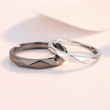 Adjustable Day And Night Rhombic Couple Promise Rings In Sterling Silver - CoupleSets