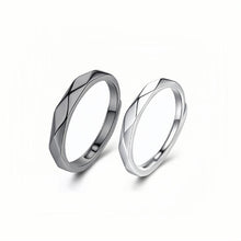 Adjustable Day And Night Rhombic Couple Promise Rings In Sterling Silver - CoupleSets