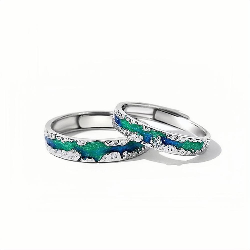 Color Couple Rings Adjustable Unique Aurora Couple Rings In Sterling Silver - CoupleSets