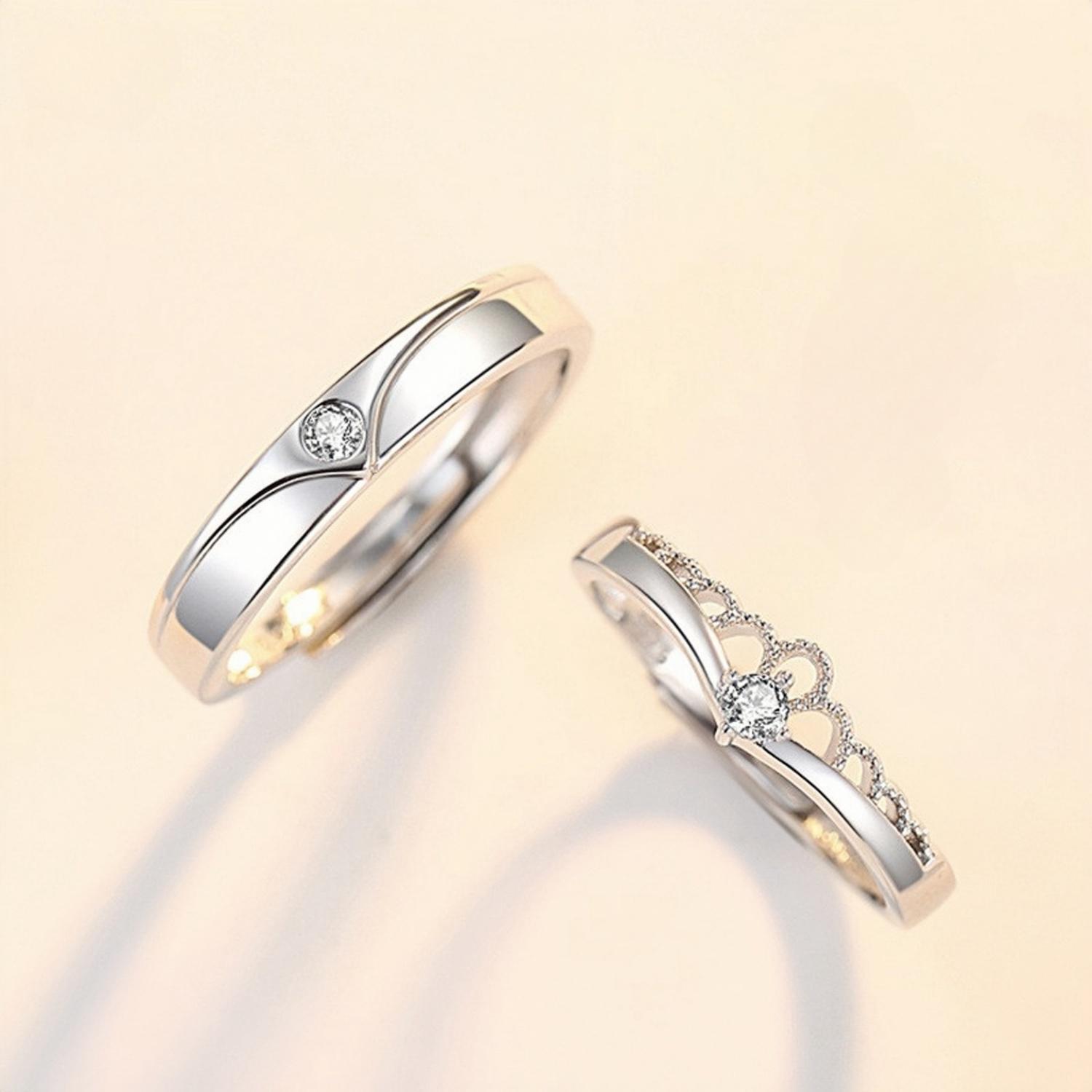 Promise Rings Match Adjustable Matching Crown Promise Rings For Couples In Sterling Silver ...