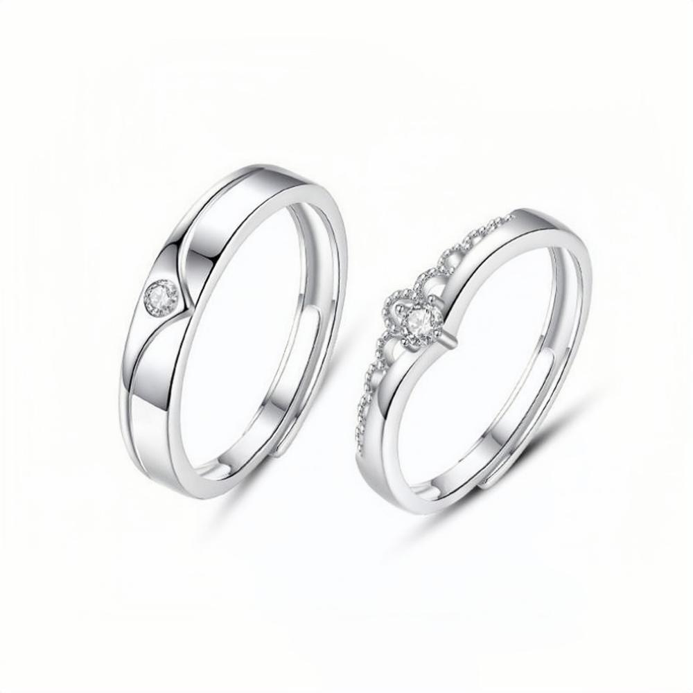 Adjustable Matching Crown Promise Rings For Couples In Sterling Silver - CoupleSets