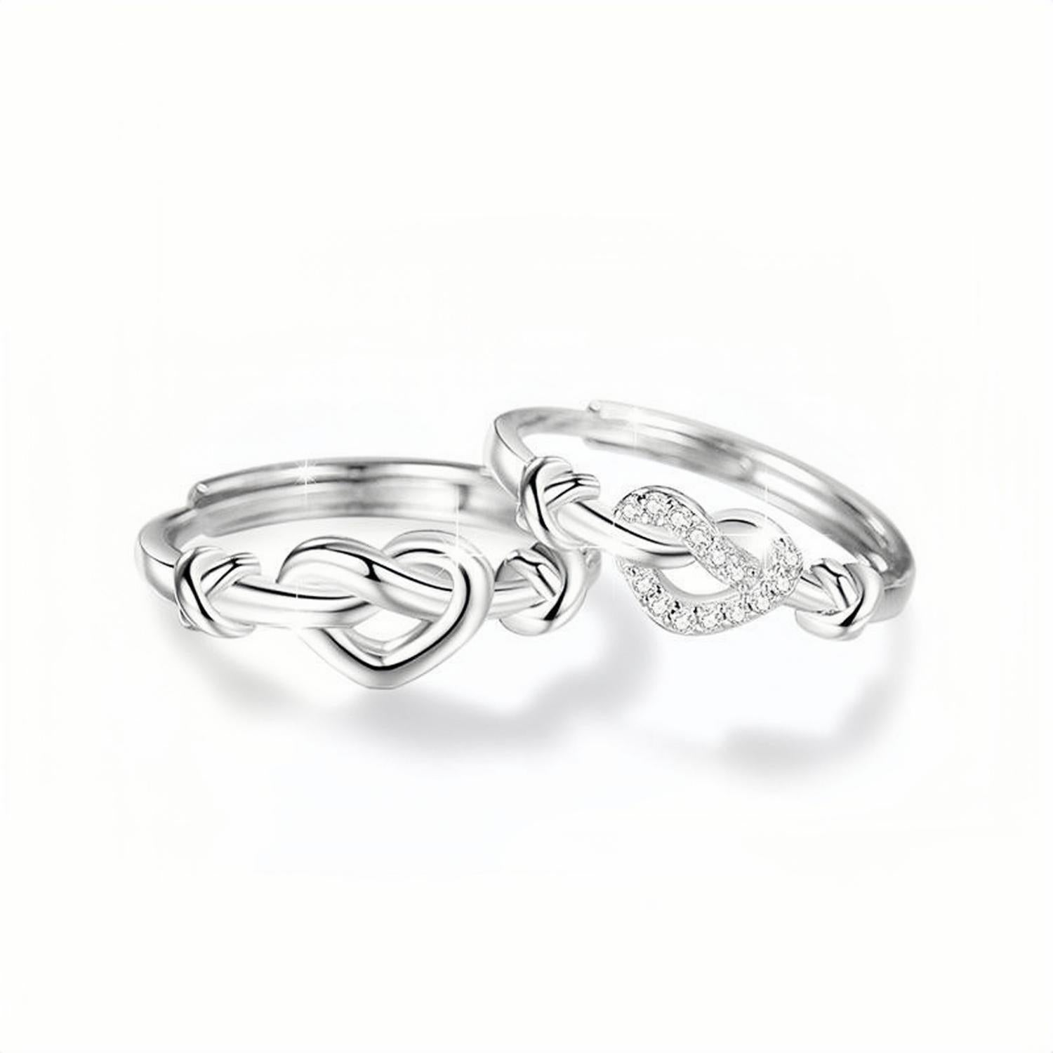 Adjustable Infinity Knot Matching Heart Promise Rings Sets In Sterling Silver - CoupleSets