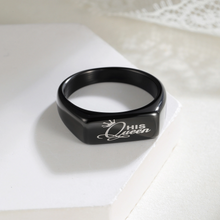 Engravable Her King His Queen Titanium Black Signet Rings For Couples