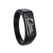 Engravable Her King His Queen Titanium Black Signet Rings For Couples