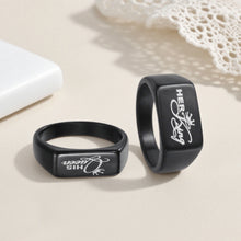 Engravable Her King His Queen Titanium Black Signet Rings For Couples
