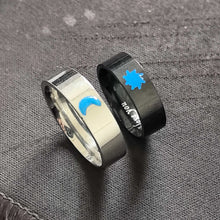 Engravable Glow In The Dark Titanium Sun And Moon Couple Rings