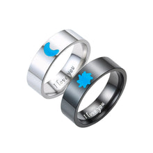 Engravable Glow In The Dark Titanium Sun And Moon Couple Rings