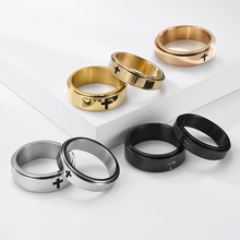 Engravable Titanium Matching Spinner Cross Couple Rings
