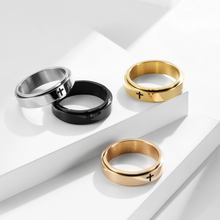 Engravable Titanium Matching Spinner Cross Couple Rings