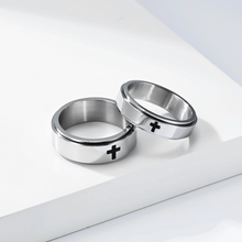 Engravable Titanium Matching Spinner Cross Couple Rings