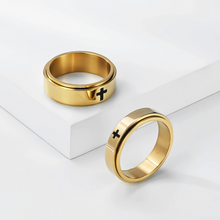 Engravable Titanium Matching Spinner Cross Couple Rings