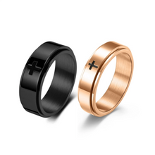 Engravable Titanium Matching Spinner Cross Couple Rings