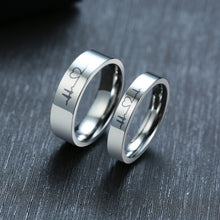 Engravable Titanium Heartbeat Promise Rings For Couples