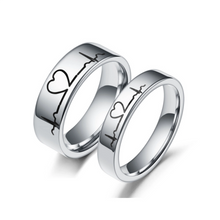 Engravable Titanium Heartbeat Promise Rings For Couples