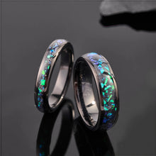 Engravable Matching Opal Tungsten Couple Wedding Bands