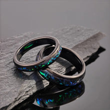 Engravable Matching Opal Tungsten Couple Wedding Bands