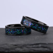 Engravable Colorful Universe Matching Tungsten Wedding Bands