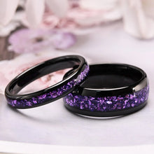 Engravable Black And Purple Two Tone Tungsten Couple Wedding Bands