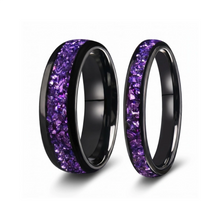 Engravable Black And Purple Two Tone Tungsten Couple Wedding Bands