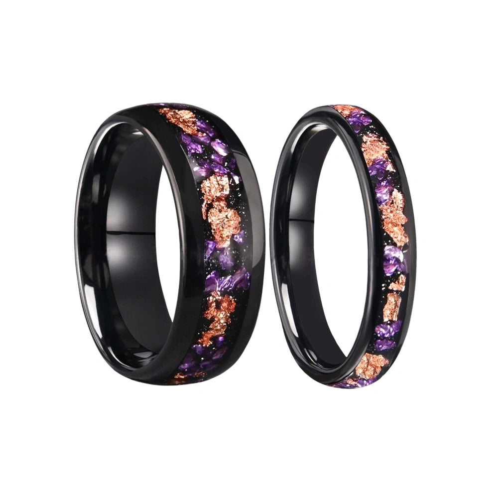 Engravable Amethyst Tungsten Wedding Rings For Couples