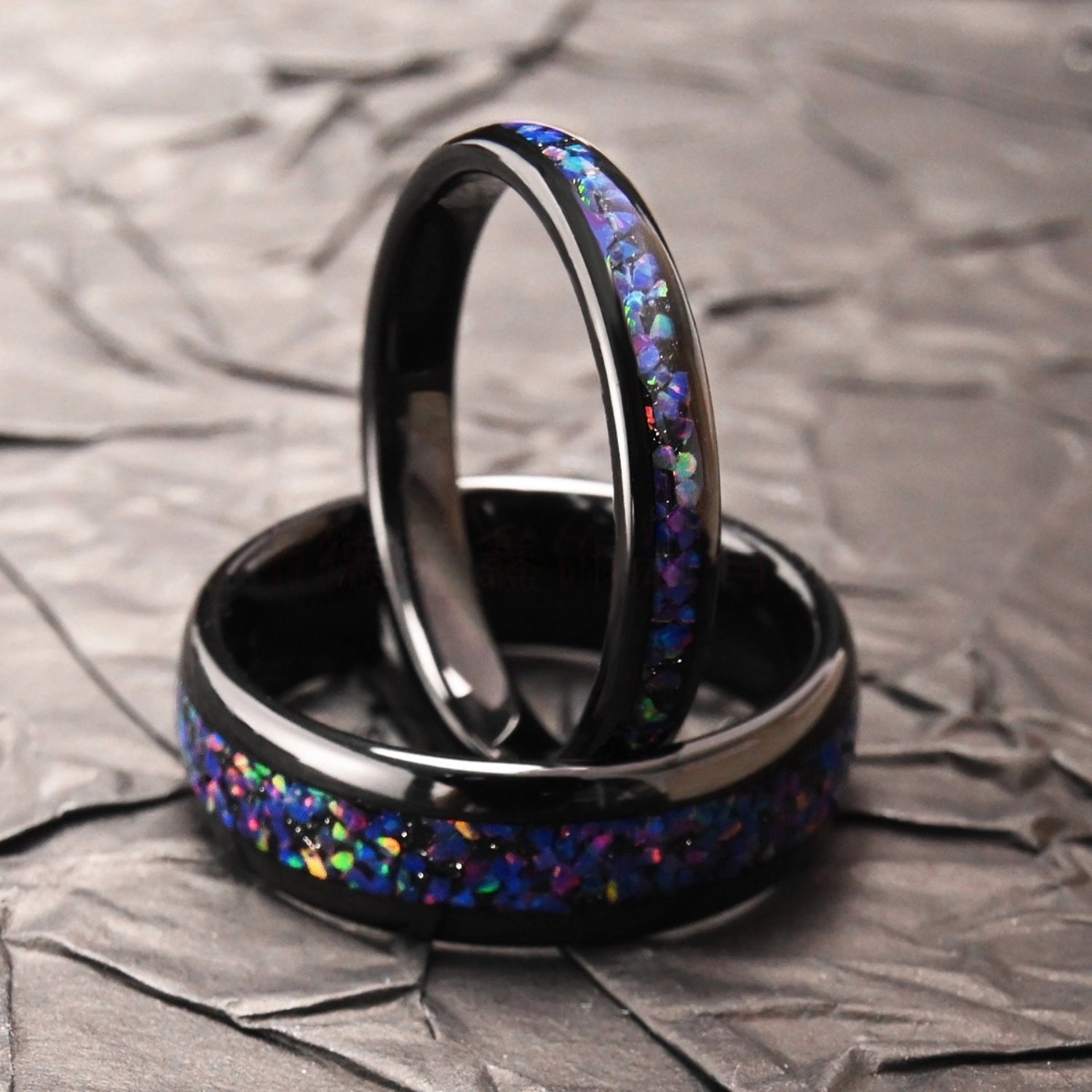 Matching Opsite Rings Engravable Matching Opal Tungsten Wedding Rings For Couples