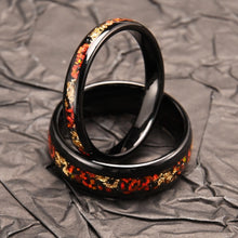 Engravable Fiery Red Flames Opal Tungsten Couple Wedding Bands