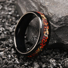 Engravable Fiery Red Flames Opal Tungsten Couple Wedding Bands