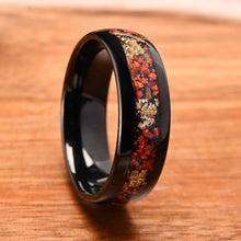 Engravable Fiery Red Flames Opal Tungsten Couple Wedding Bands