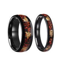 Engravable Fiery Red Flames Opal Tungsten Couple Wedding Bands