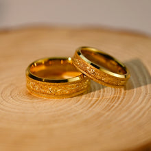 Engravable Matching Gold Leaf Tungsten Couple Wedding Bands