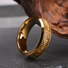 Engravable Matching Gold Leaf Tungsten Couple Wedding Bands