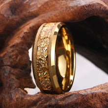 Engravable Matching Gold Leaf Tungsten Couple Wedding Bands