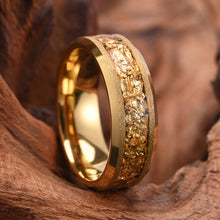 Engravable Matching Gold Leaf Tungsten Couple Wedding Bands