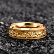 Engravable Matching Gold Leaf Tungsten Couple Wedding Bands
