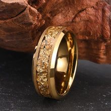 Engravable Matching Gold Leaf Tungsten Couple Wedding Bands
