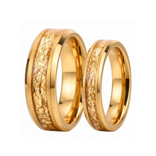 Engravable Matching Gold Leaf Tungsten Couple Wedding Bands
