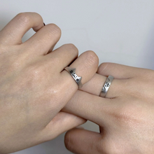 Adjustable Matching Cute Cat And Dog Silver Couple Promise Rings