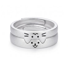 Adjustable Matching Cute Cat And Dog Silver Couple Promise Rings