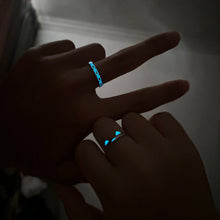 Adjustable Glow In The Dark Cat And Fish Silver Couple Promise Rings