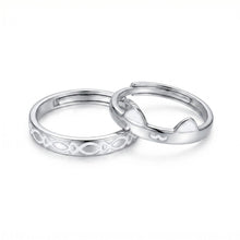 Adjustable Glow In The Dark Cat And Fish Silver Couple Promise Rings